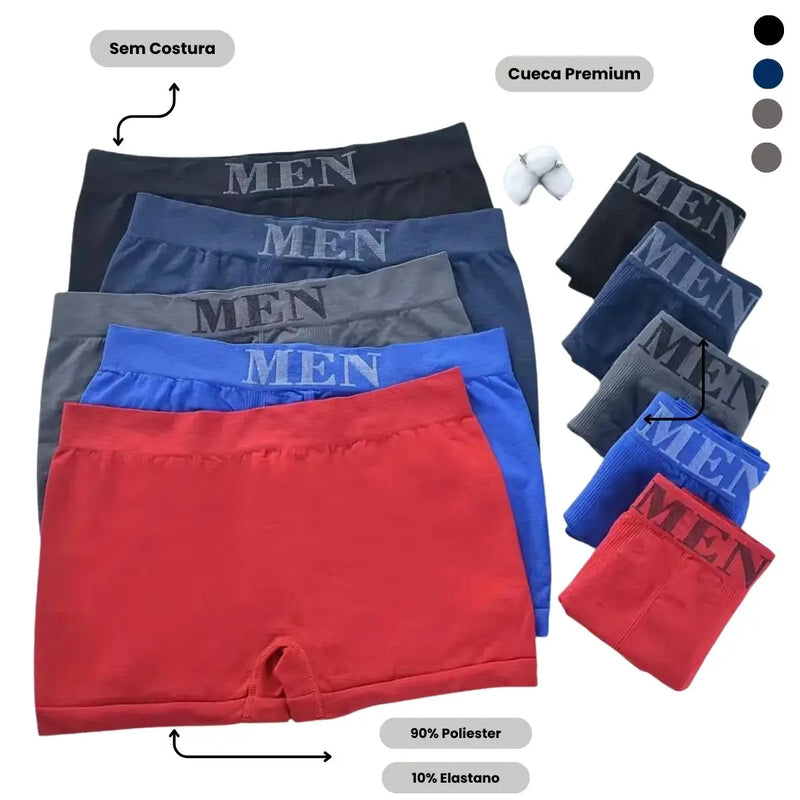 Kit de Cuecas Boxer Masculinas Sem Costura