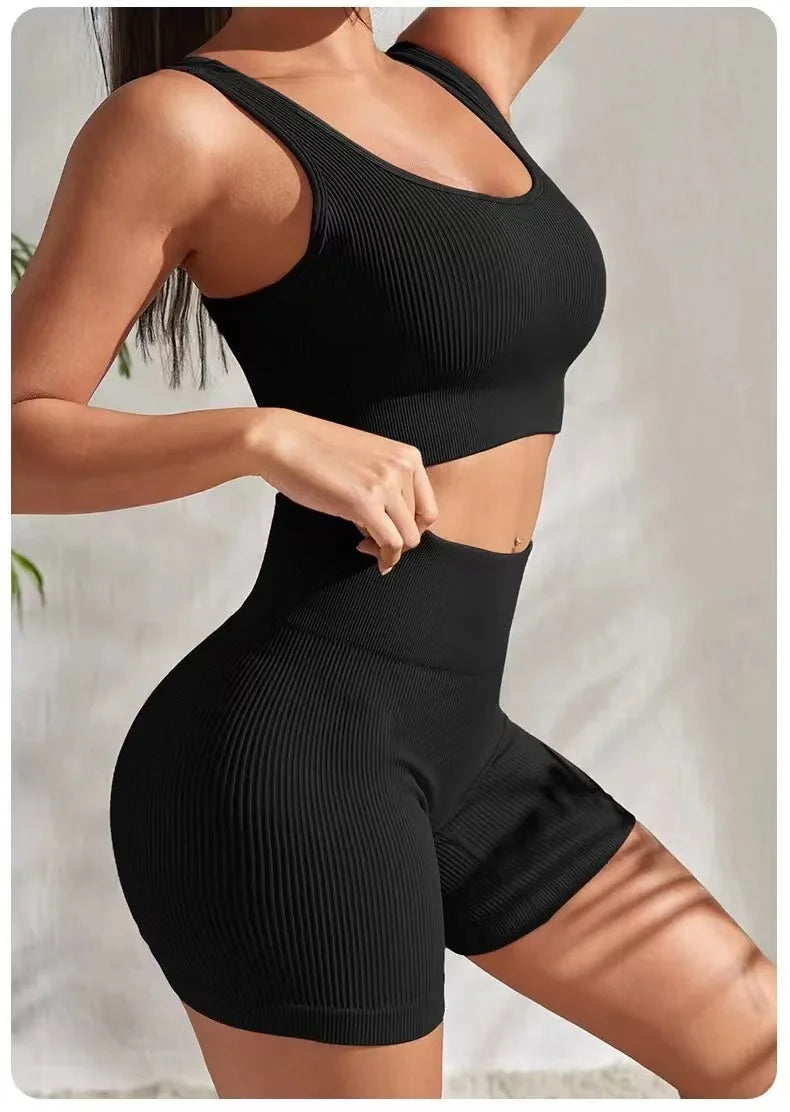 Conjunto Esportivo Feminino Seamless – Top e Shorts para Treino e Yoga