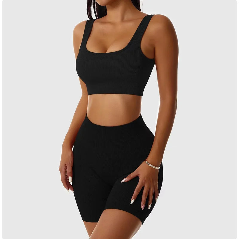 Conjunto Esportivo Feminino Seamless – Top e Shorts para Treino e Yoga
