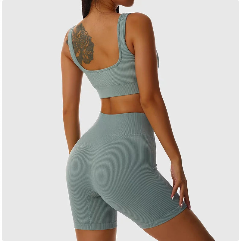 Conjunto Esportivo Feminino Seamless – Top e Shorts para Treino e Yoga